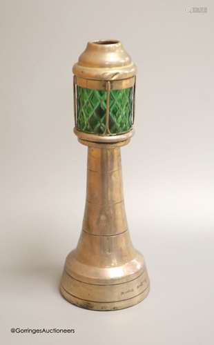 An Edwardian silver and green glass mounted novelty table li...