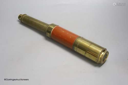 A Dolland of London three drawer brass and leather telescope...