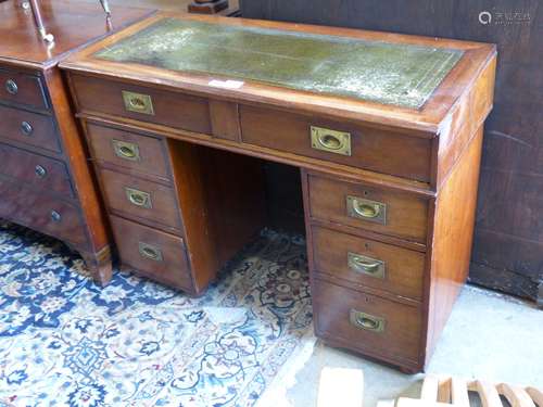 A small mahogany military style pedestal desk, length 99cm, ...