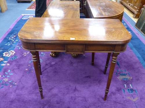 A Regency mahogany folding tea table, width 90cm, depth 45cm...