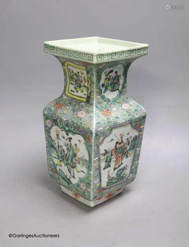 A Chinese famille verte square baluster vase, 19th century, ...