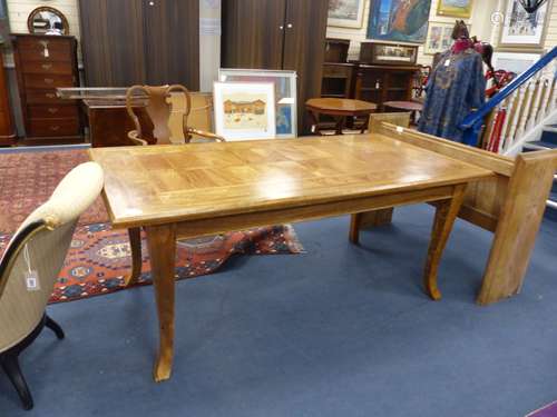 A rectangular Continental parquetry dining table, length 180...