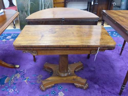 A Victorian rectangular rosewood folding card table, width 9...