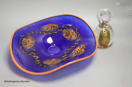 A signed Art glass dish, diameter 38cm, and a Medina glass d...