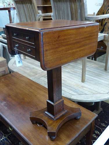 A Victorian drop flap work table, width 34cm, depth 44cm, he...