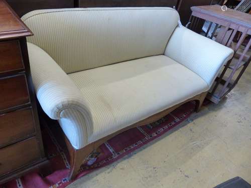 A 19th century inlaid upholstered two seater settee, length ...