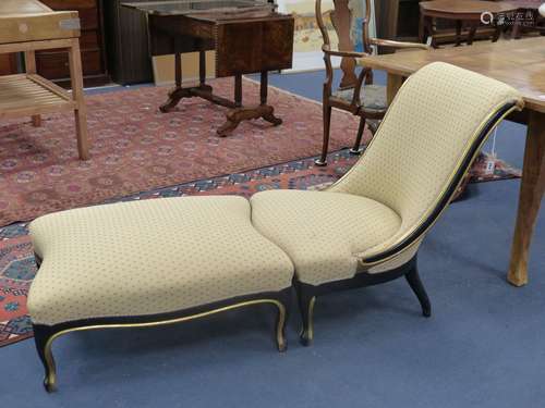 A 19th century French ebonised upholstered chair and associa...