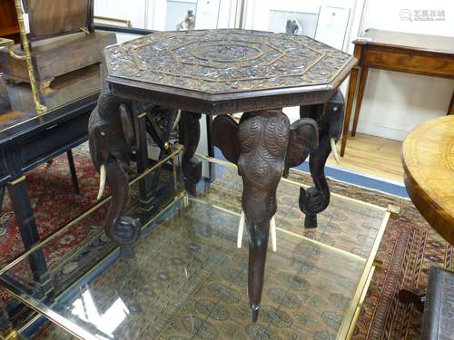 An Indian octagonal carved hardwood occasional table, width ...