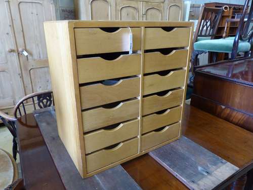 A mid century beech six drawer haberdashery chest, width 57c...