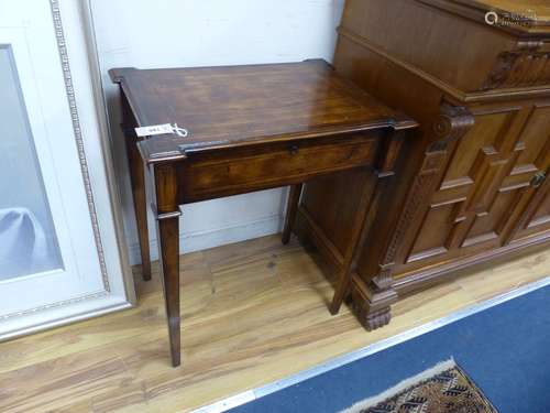 An 18th century style rectangular walnut hinge top enclosed ...