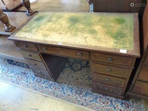 An Edwardian satinwood banded marquetry inlaid mahogany pede...