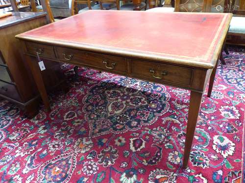 A George III style rectangular mahogany writing table, width...