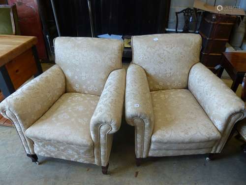 A pair of early 20th century upholstered armchairs, width 90...