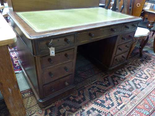 A Victorian mahogany/stained beech pedestal desk, length 138...