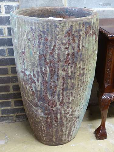 A tall glazed Earthenware garden planter, diameter 54cm heig...