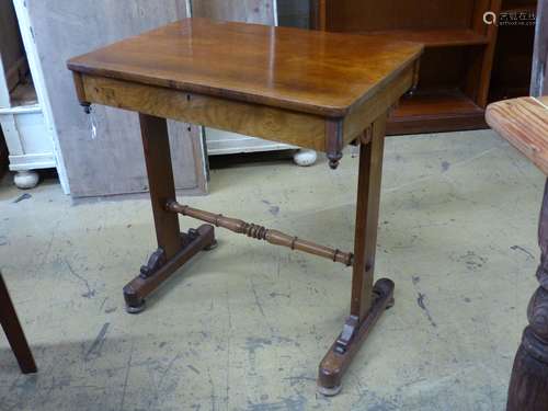 A Victorian rosewood side table, on end standard supports, w...