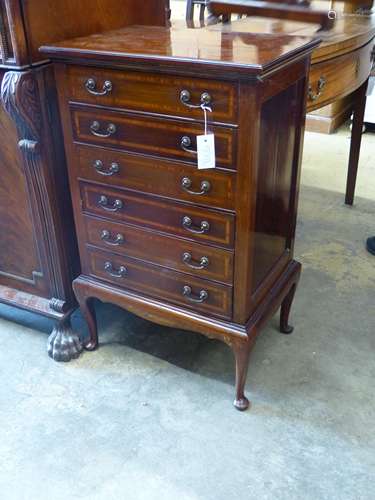 An Edwardian satinwood banded mahogany sheet music cabinet, ...