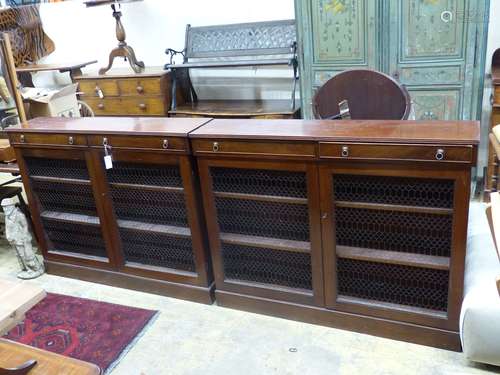 A pair of Regency style mahogany side cabinets, width 131cm,...