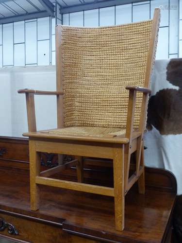 A 20th century light oak and skep work Orkney chair in tradi...