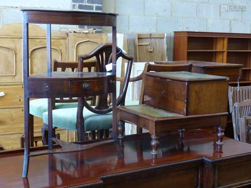 A George III mahogany bow fronted corner washstand, height 8...