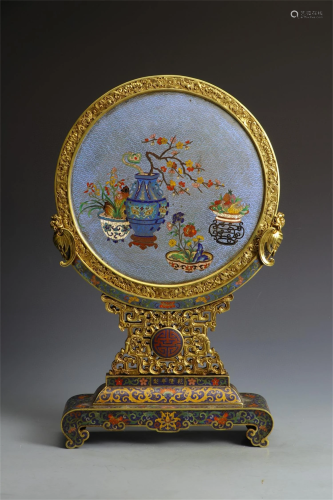 A Chinese Cloisonne Table Screen