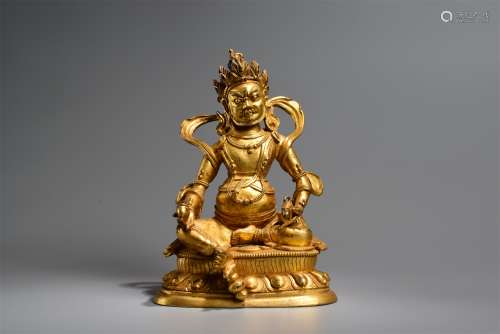 A Gilt Bronze Yellow Jambhala Figure Statue