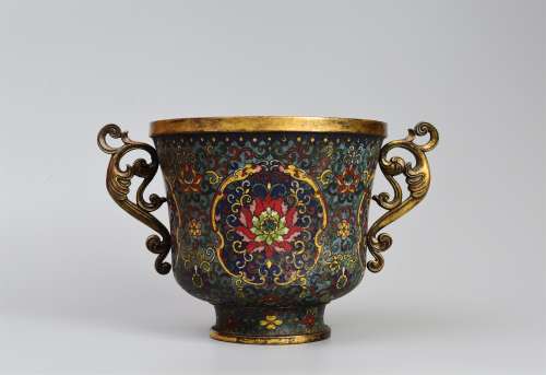 A Double Ears Flower Branch Pattern Cloisonne Cup