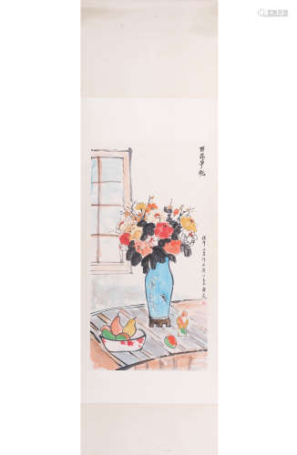 A Chinese Flower Painting, Guan Liang Mark