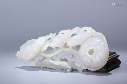 A White Jade Fish with Lotus Brush Washer