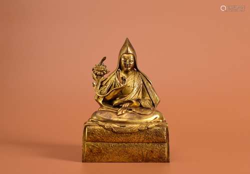 A Gilt Bronze Padmasambhava Figure Statue