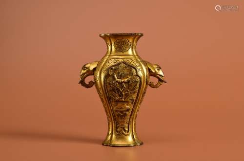 A Gilt Bronze Double Elephant Ear Vase