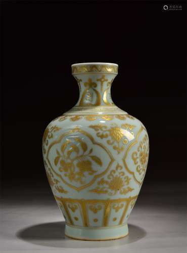 A White Glazed Outline in Gold Porcelain Vase