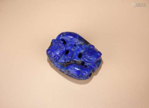 A Carved Double Beast Lapis Lazuli Ornament