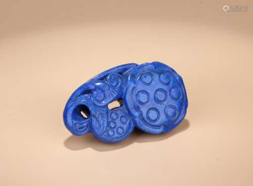 A Carved Lotus with Ruyi  Lapis Lazuli Ornament