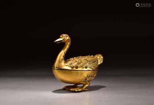 A Gilt Bronze Duck Shape Box