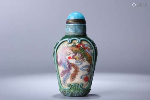 A Glass Ware Dragon with Phoenix Pattern Snuff Bottle