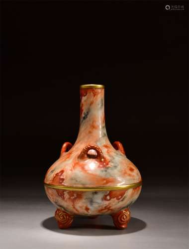 A Red with Outline in Gold Porcelain Vase