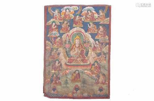 A Tibetan Tsongkhapa and the Eighteen Venerable Thangka