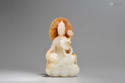 A Jade Guanyin with Lotus Figure Statue