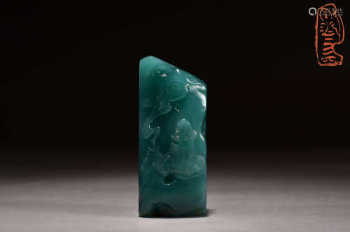 A Carved Lohan Green Stone Seal