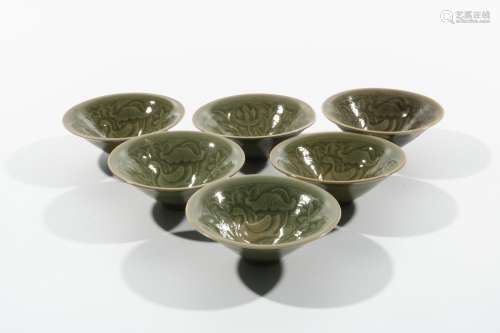 six chinese celadon porcelain bowls