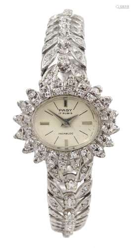 Pagy white gold diamond ladies manual wind wristwatch