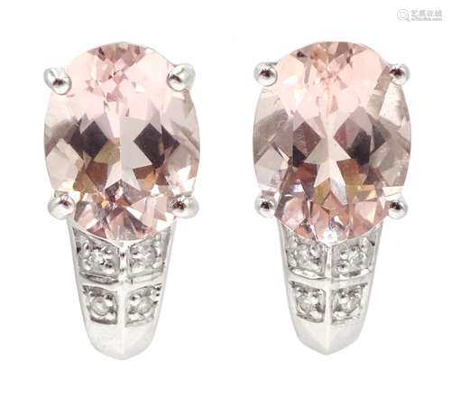 Pair of 9ct gold morganite and diamond stud earrings