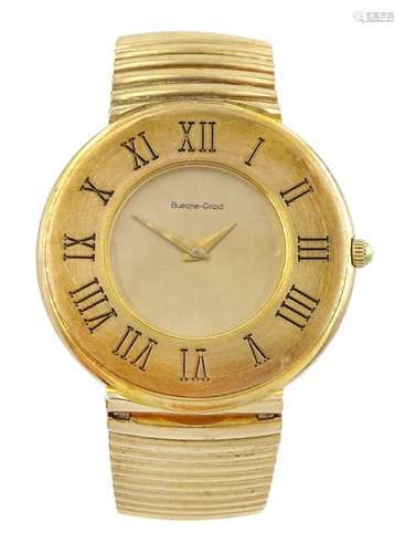 Bueche Girod slim 9ct gold quartz bracelet wristwatch