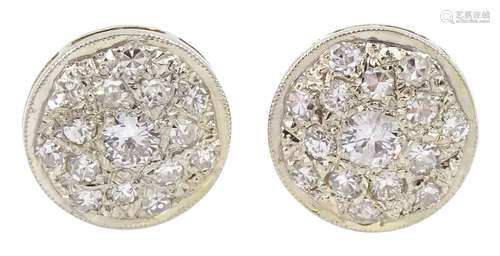 Pair of gold pave set diamond cluster round stud earrings