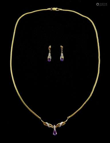 9ct gold amethyst and diamond necklace