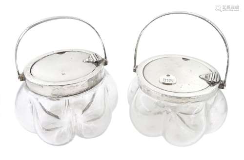 Two silver mounted glass jars