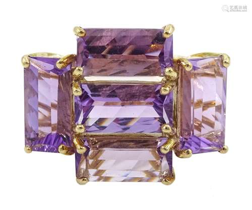 9ct gold five stone baguette cut amethyst ring