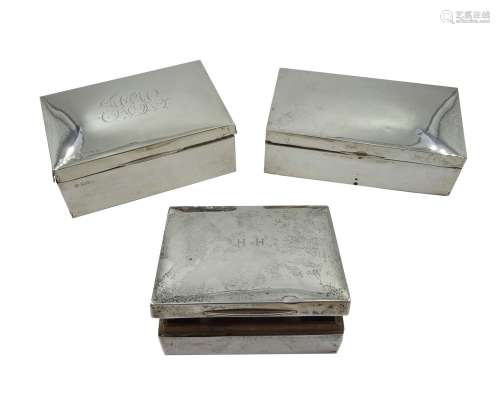 Three hallmarked silver table cigarette/cigar boxes