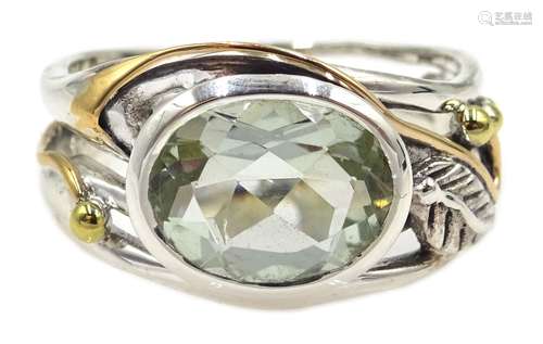 Silver and 14ct gold wire green amethyst ring